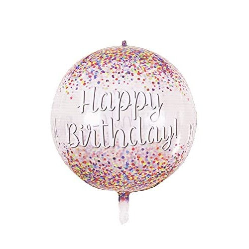 Balon din Folie Metalizata, ANGELBEAR, Figurina Rotunda 4D, Model Happy Birthday, Tema Aniversare, 24 x 63 cm, Ambalaj Individual, Pai inclus, Umflare cu Aer sau Heliu, Maro