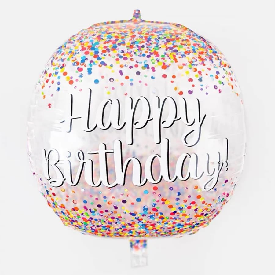 Balon din Folie Metalizata, ANGELBEAR, Figurina Rotunda 4D, Model Happy Birthday, Tema Aniversare, 24 x 63 cm, Ambalaj Individual, Pai inclus, Umflare cu Aer sau Heliu, Maro