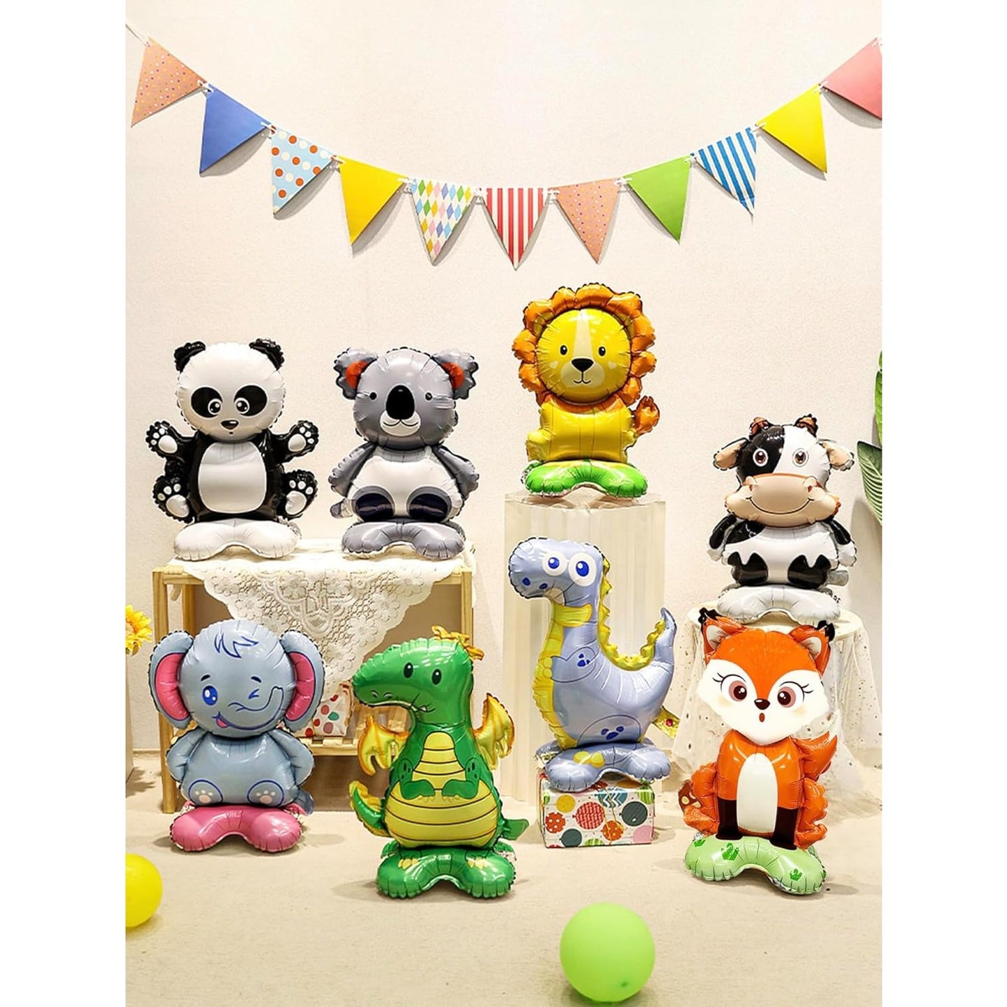 Balon din Folie Metalizata, ANGELBEAR, Mini Figurine Animalute, Model Leu, Tematica Aniversare, 39x58 cm, Ambalaj Individual, Pai Inclus, Umflare cu Aer sau Heliu, Multicolor