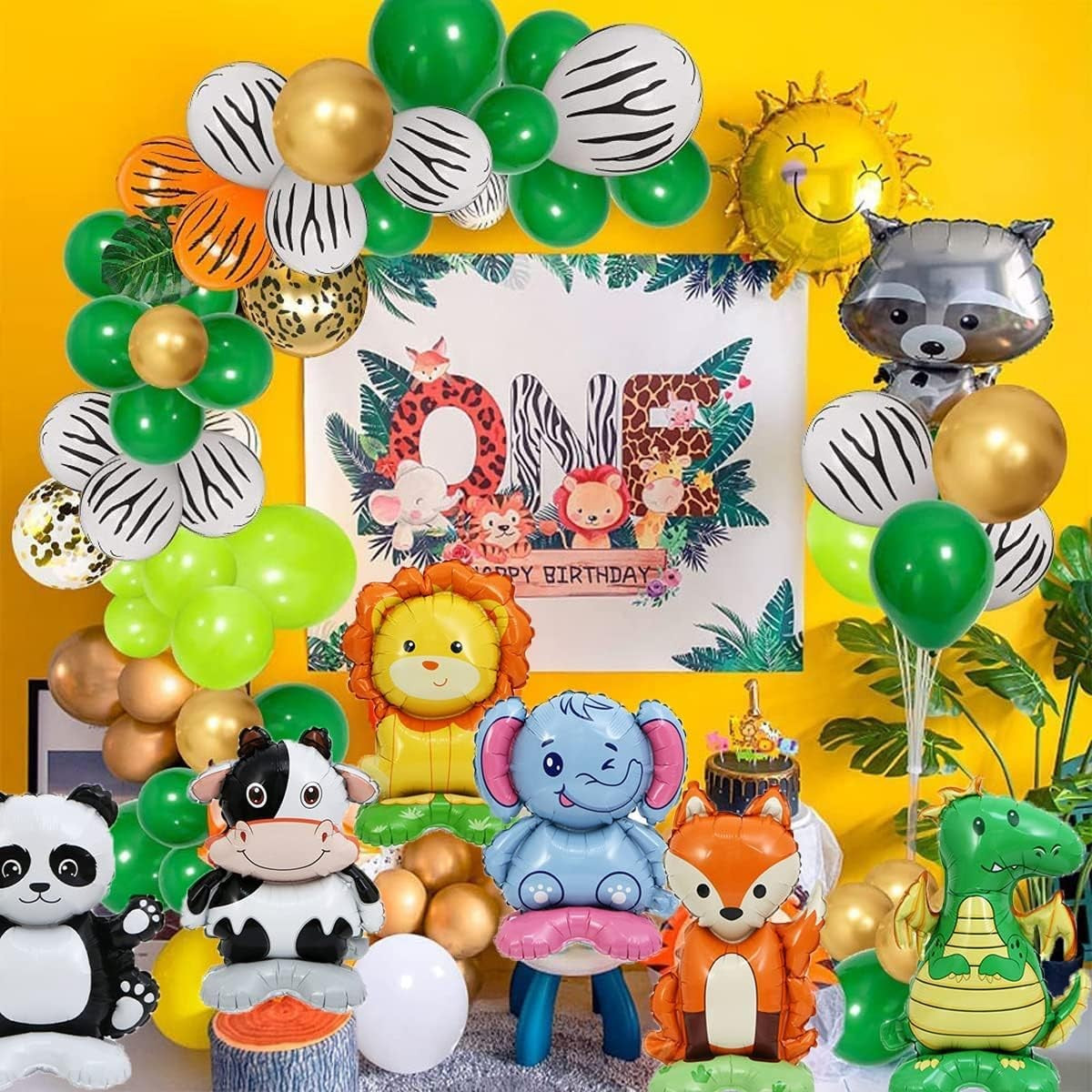 Balon din Folie Metalizata, ANGELBEAR, Mini Figurine Animalute, Model Leu, Tematica Aniversare, 39x58 cm, Ambalaj Individual, Pai Inclus, Umflare cu Aer sau Heliu, Multicolor