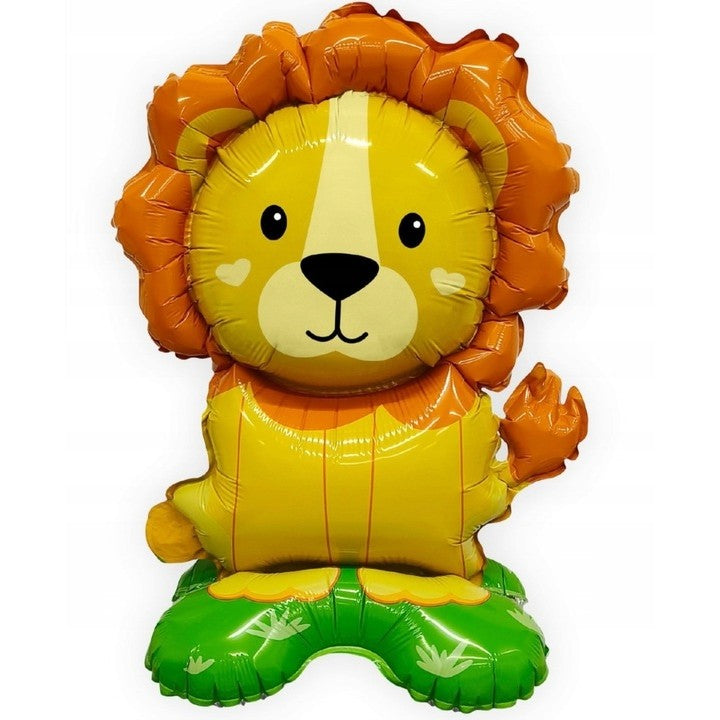 Balon din Folie Metalizata, ANGELBEAR, Mini Figurine Animalute, Model Leu, Tematica Aniversare, 39x58 cm, Ambalaj Individual, Pai Inclus, Umflare cu Aer sau Heliu, Multicolor