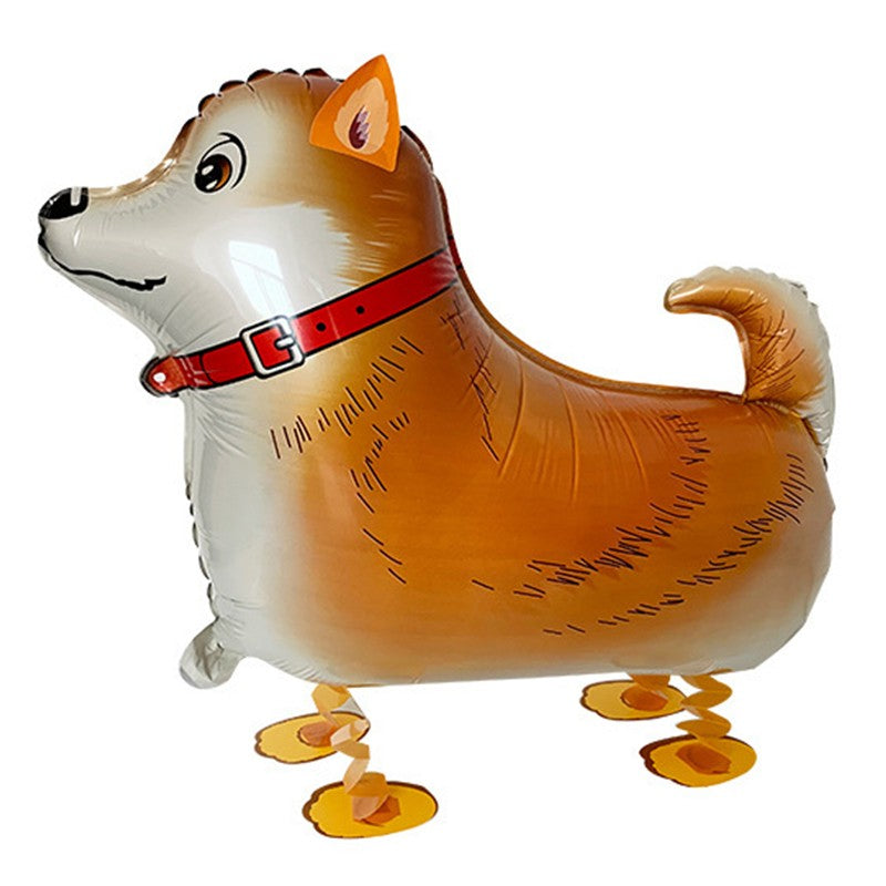 Balon din Folie Metalizata, ANGELBEAR, Figurina Animata, Model Catel, 59x44 cm, Ambalaj Individual, Pai Inclus, Umflare cu Aer sau Heliu, Maro inchis