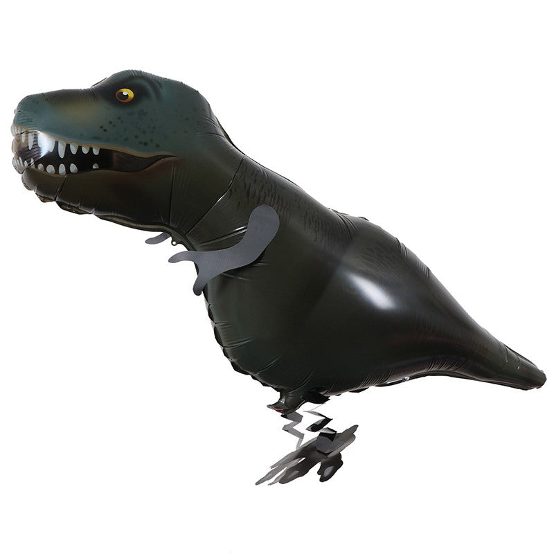 Balon din Folie Metalizata, ANGELBEAR, Figurina Animata, Model Dinozaur, 97x48 cm, Ambalaj Individual, Pai Inclus, Umflare cu Aer sau Heliu, Negru