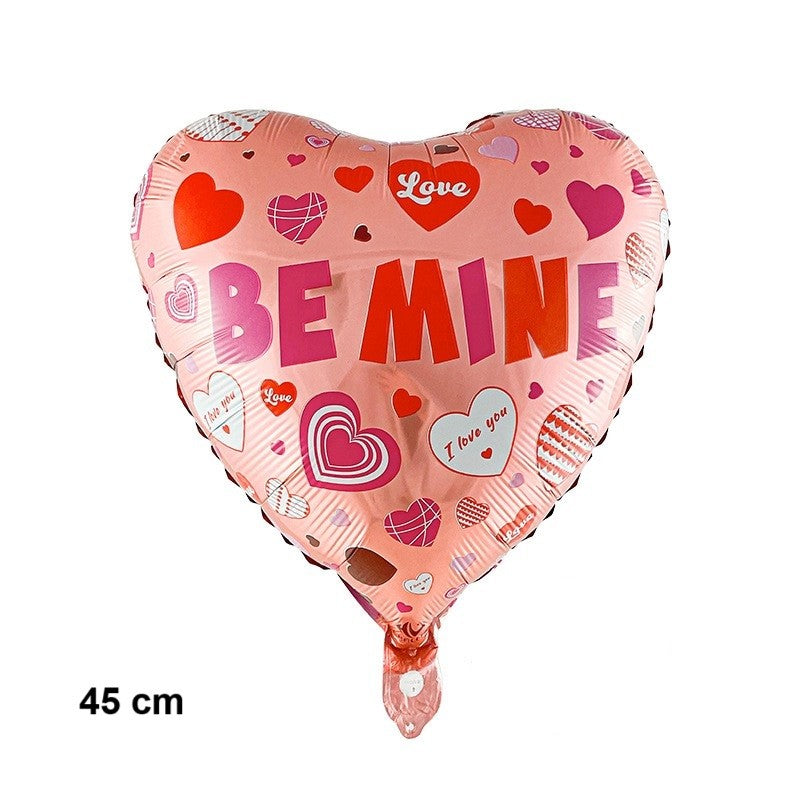 Balon din Folie Metalizata, ANGELBEAR, Figurina Inimioara, Model BE MINE, Tematica Iubire, 45 cm, Ambalaj Individual, Pai Inclus, Umflare cu Aer sau Heliu, Rosu