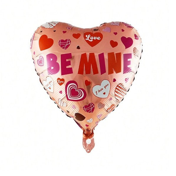 Balon din Folie Metalizata, ANGELBEAR, Figurina Inimioara, Model BE MINE, Tematica Iubire, 45 cm, Ambalaj Individual, Pai Inclus, Umflare cu Aer sau Heliu, Rosu
