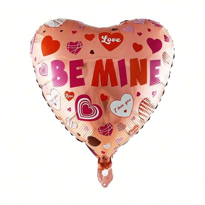 Balon din Folie Metalizata, ANGELBEAR, Figurina Inimioara, Model BE MINE, Tematica Iubire, 45 cm, Ambalaj Individual, Pai Inclus, Umflare cu Aer sau Heliu, Rosu
