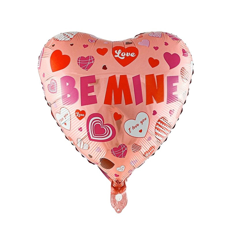 Balon din Folie Metalizata, ANGELBEAR, Figurina Inimioara, Model BE MINE, Tematica Iubire, 45 cm, Ambalaj Individual, Pai Inclus, Umflare cu Aer sau Heliu, Rosu