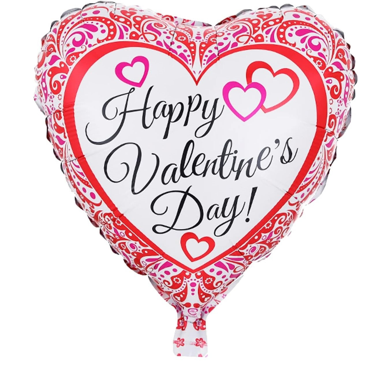 Balon din Folie Metalizata, ANGELBEAR, Figurina Inimioara, Model Happy Valentine's Day, Tematica Iubire, 45 cm, Ambalaj Individual, Pai Inclus, Umflare cu Aer sau Heliu, Rosu