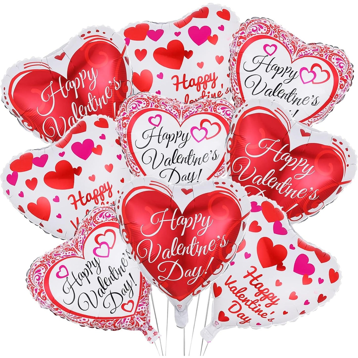 Balon din Folie Metalizata, ANGELBEAR, Figurina Inimioara, Model Happy Valentine's Day, Tematica Iubire, 45 cm, Ambalaj Individual, Pai Inclus, Umflare cu Aer sau Heliu, Rosu