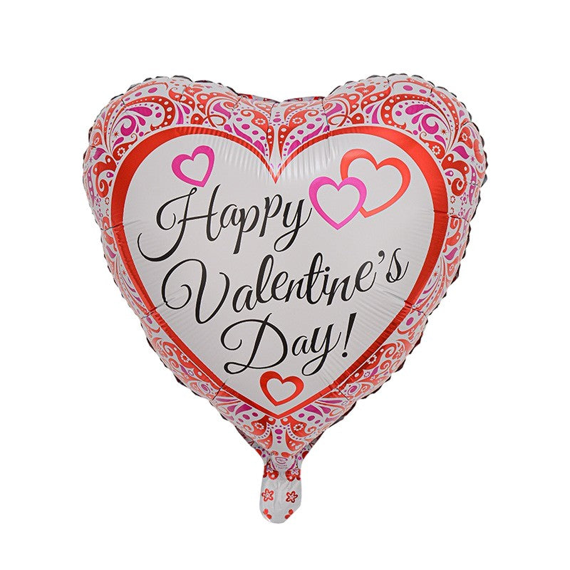 Balon din Folie Metalizata, ANGELBEAR, Figurina Inimioara, Model Happy Valentine's Day, Tematica Iubire, 45 cm, Ambalaj Individual, Pai Inclus, Umflare cu Aer sau Heliu, Rosu
