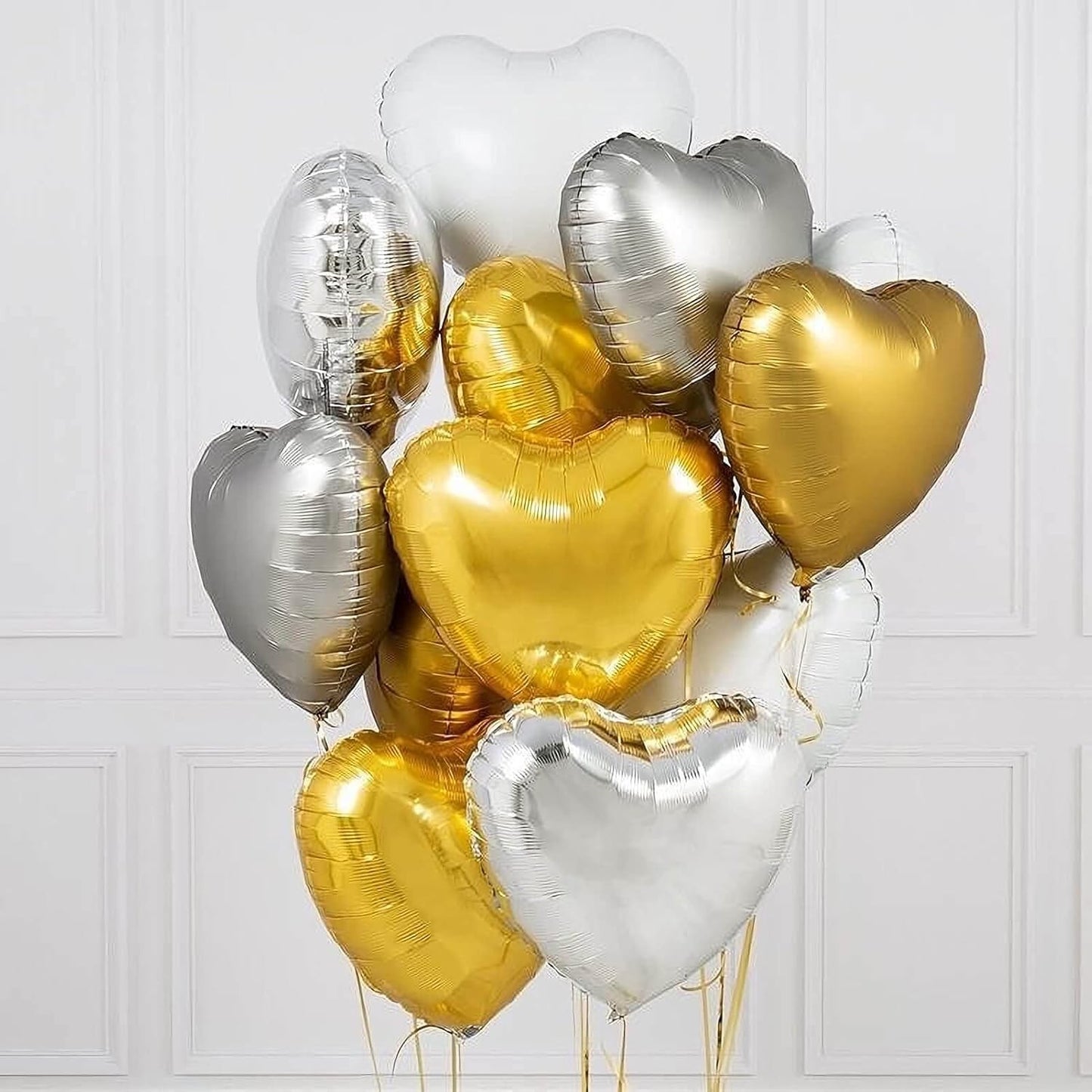 Balon din Folie Metalizata, ANGELBEAR, Figurina Inimioara, Model Simplu, Tematica Iubire, 40 cm, Ambalaj Individual, Pai Inclus, Umflare cu Aer sau Heliu, Auriu