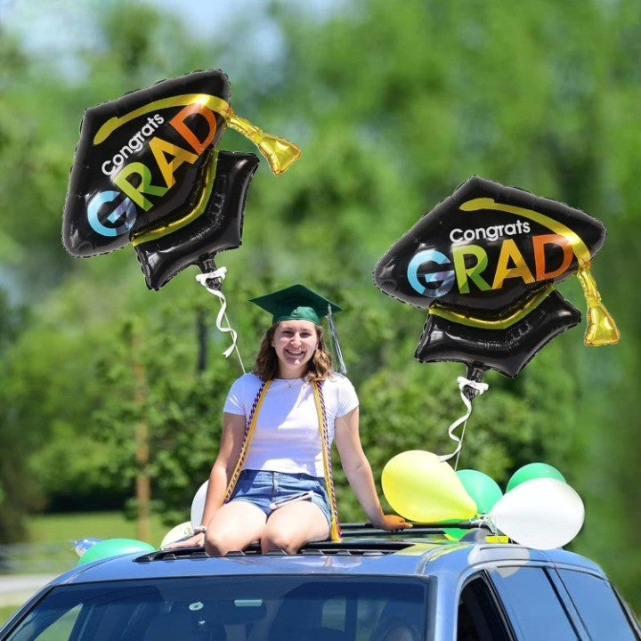 Balon din Folie Metalizata, ANGELBEAR, Figurina, Model Toca Congrats Grad, Tematica Absolvire, 66x66 cm, Ambalaj Individual, Pai Inclus, Umflare cu Aer sau Heliu, Negru