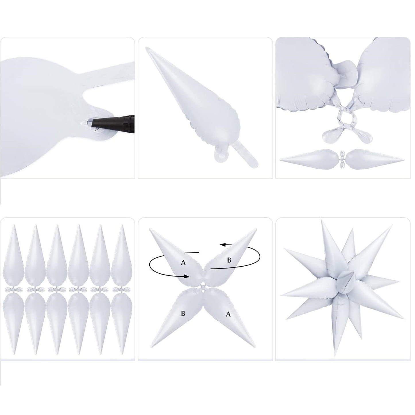Balon din Folie Metalizata, ANGELBEAR, Figurina Stea 3D, 66 cm, Ambalaj Individual, Pai inclus, Umflare cu Aer sau Heliu, Alb