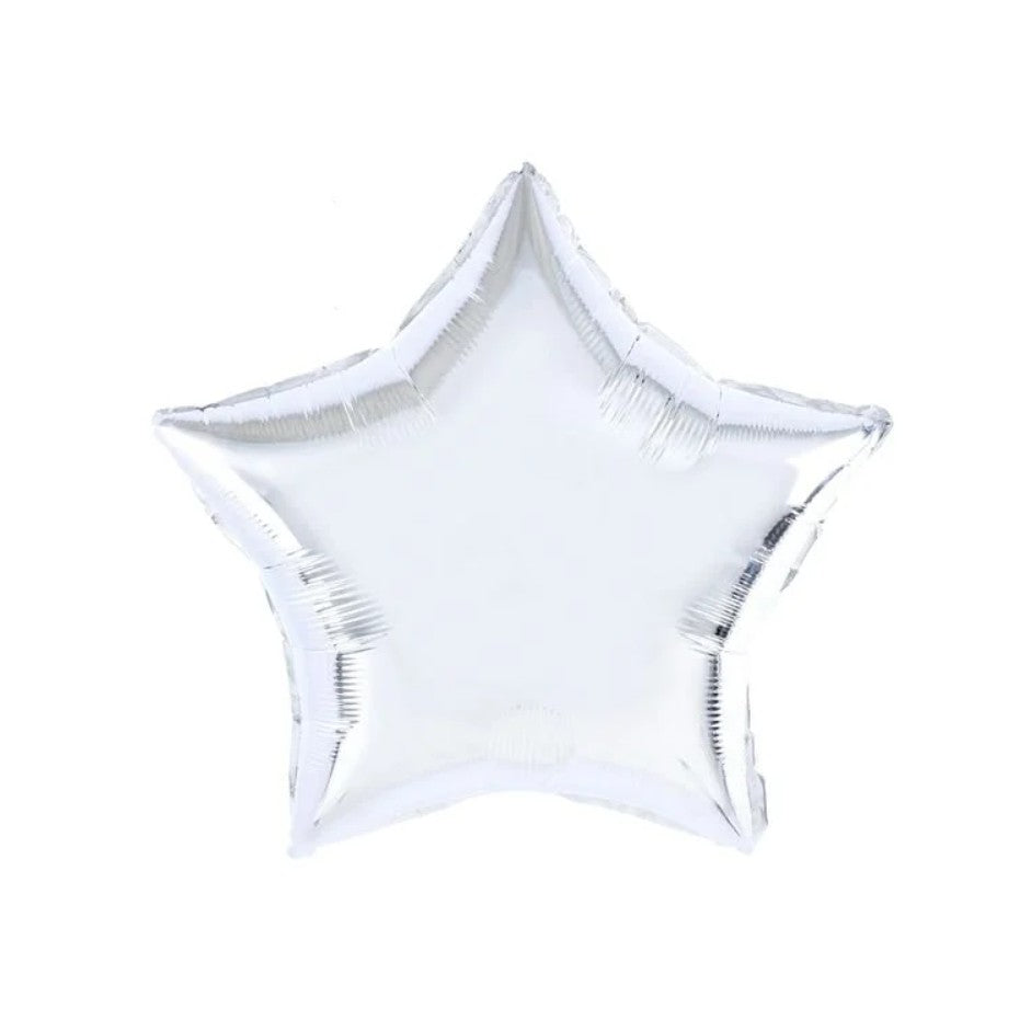 Balon din Folie Metalizata, ANGELBEAR, Figurina Stea, Model Simplu, Tematica Aniversare, 40 cm, Ambalaj Individual, Pai Inclus, Umflare cu Aer sau Heliu, Argintiu