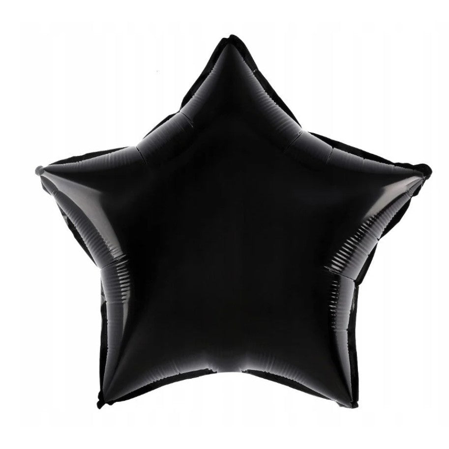 Balon din Folie Metalizata, ANGELBEAR, Figurina Stea, Model Simplu, Tematica Aniversare, 40 cm, Ambalaj Individual, Pai Inclus, Umflare cu Aer sau Heliu, Negru