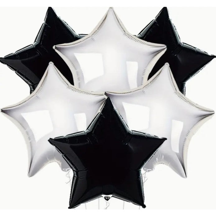 Balon din Folie Metalizata, ANGELBEAR, Figurina Stea, Model Simplu, Tematica Aniversare, 40 cm, Ambalaj Individual, Pai Inclus, Umflare cu Aer sau Heliu, Negru