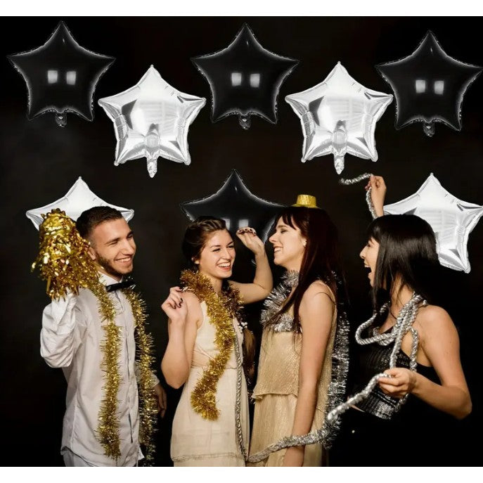 Balon din Folie Metalizata, ANGELBEAR, Figurina Stea, Model Simplu, Tematica Aniversare, 40 cm, Ambalaj Individual, Pai Inclus, Umflare cu Aer sau Heliu, Negru