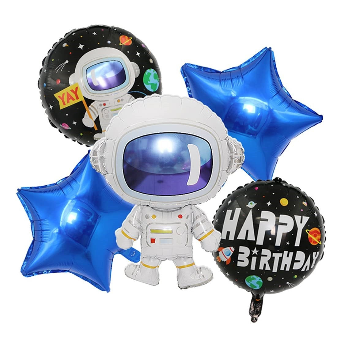 Balon din Folie Metalizata, ANGELBEAR, Figurina Stea, Model Simplu, Tematica Aniversare, 40 cm, Ambalaj Individual, Pai Inclus, Umflare cu Aer sau Heliu, Albastru