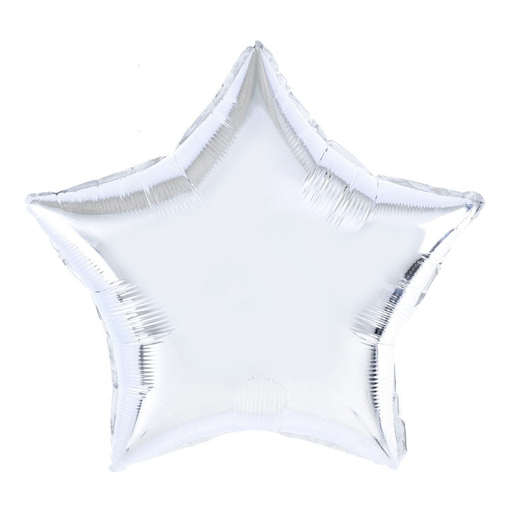 Balon din Folie Metalizata, ANGELBEAR, Figurina Stea, Model Simplu, Tematica Aniversare, 40 cm, Ambalaj Individual, Pai Inclus, Umflare cu Aer sau Heliu, Argintiu