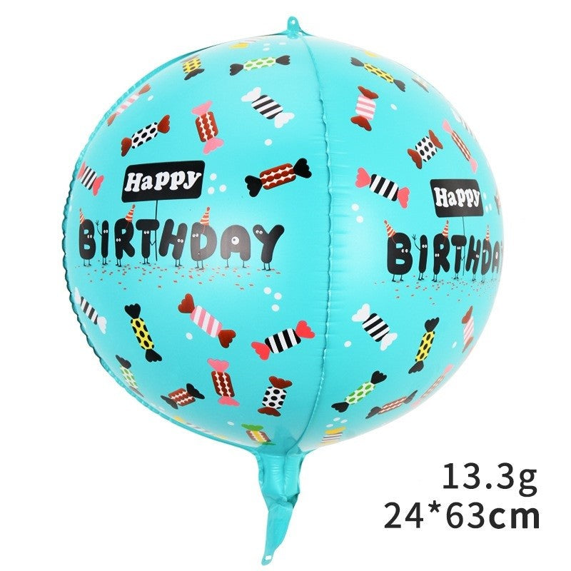 Balon din Folie Metalizata, ANGELBEAR, Figurine 4D, Model Happy Birthday, Tematica Aniversara Bombonele, 63x24 cm, Ambalaj Individual, Pai Inclus, Umflare cu Aer sau Heliu, Blue