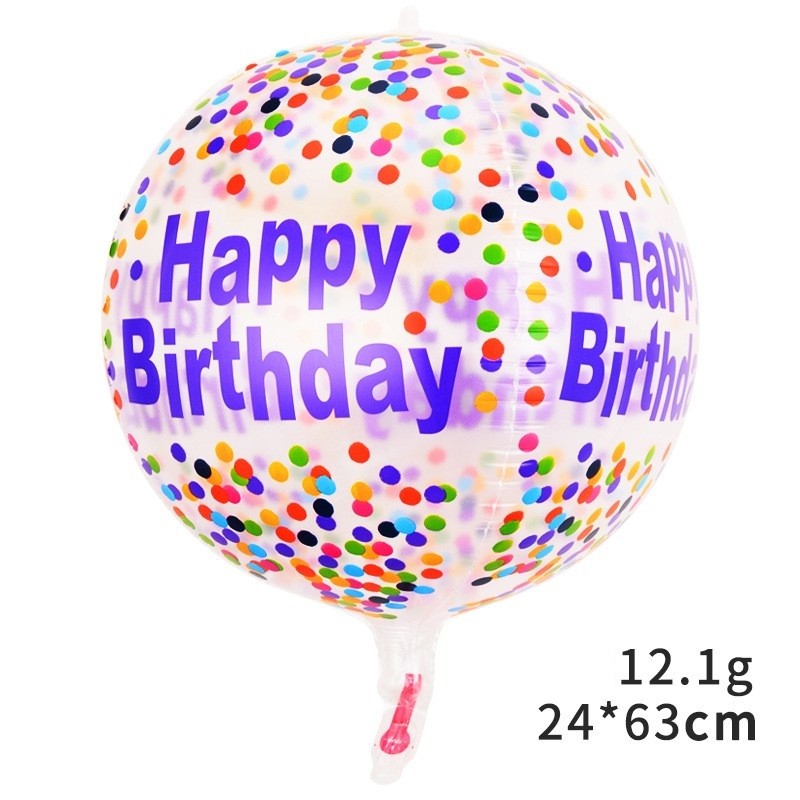 Balon din Folie Metalizata, ANGELBEAR, Figurine 4D, Model Happy Birthday, Tematica Aniversara Bombonele, 63x24 cm, Ambalaj Individual, Pai Inclus, Umflare cu Aer sau Heliu, Mov-Multicolor