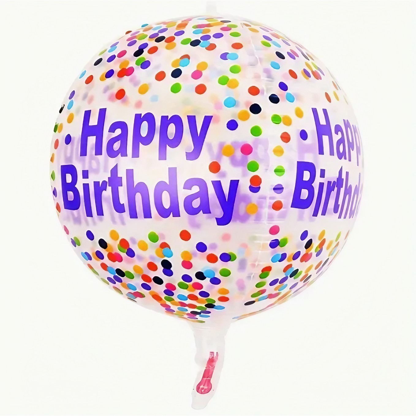 Balon din Folie Metalizata, ANGELBEAR, Figurine 4D, Model Happy Birthday, Tematica Aniversara Bombonele, 63x24 cm, Ambalaj Individual, Pai Inclus, Umflare cu Aer sau Heliu, Mov-Multicolor