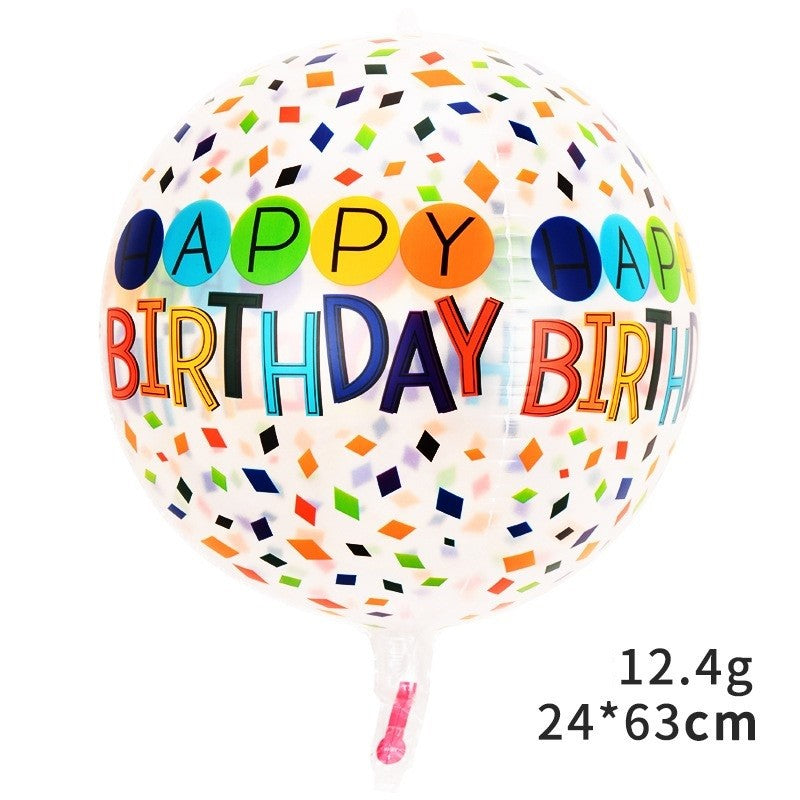 Balon din Folie Metalizata, ANGELBEAR, Figurine 4D, Model Happy Birthday, Tematica Aniversara Bombonele, 63x24 cm, Ambalaj Individual, Pai Inclus, Umflare cu Aer sau Heliu, Alb-Multicolor