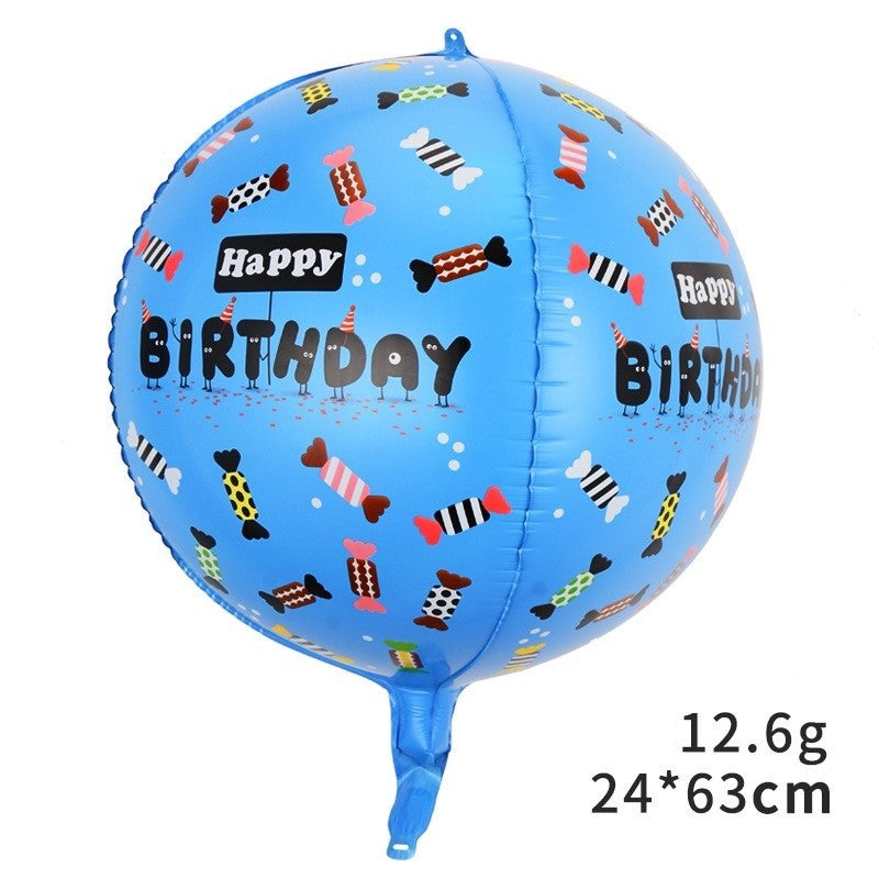 Balon din Folie Metalizata, ANGELBEAR, Figurine 4D, Model Happy Birthday, Tematica Aniversara Bombonele, 63x24 cm, Ambalaj Individual, Pai Inclus, Umflare cu Aer sau Heliu, Albastru
