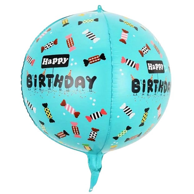 Balon din Folie Metalizata, ANGELBEAR, Figurine 4D, Model Happy Birthday, Tematica Aniversara Bombonele, 63x24 cm, Ambalaj Individual, Pai Inclus, Umflare cu Aer sau Heliu, Blue
