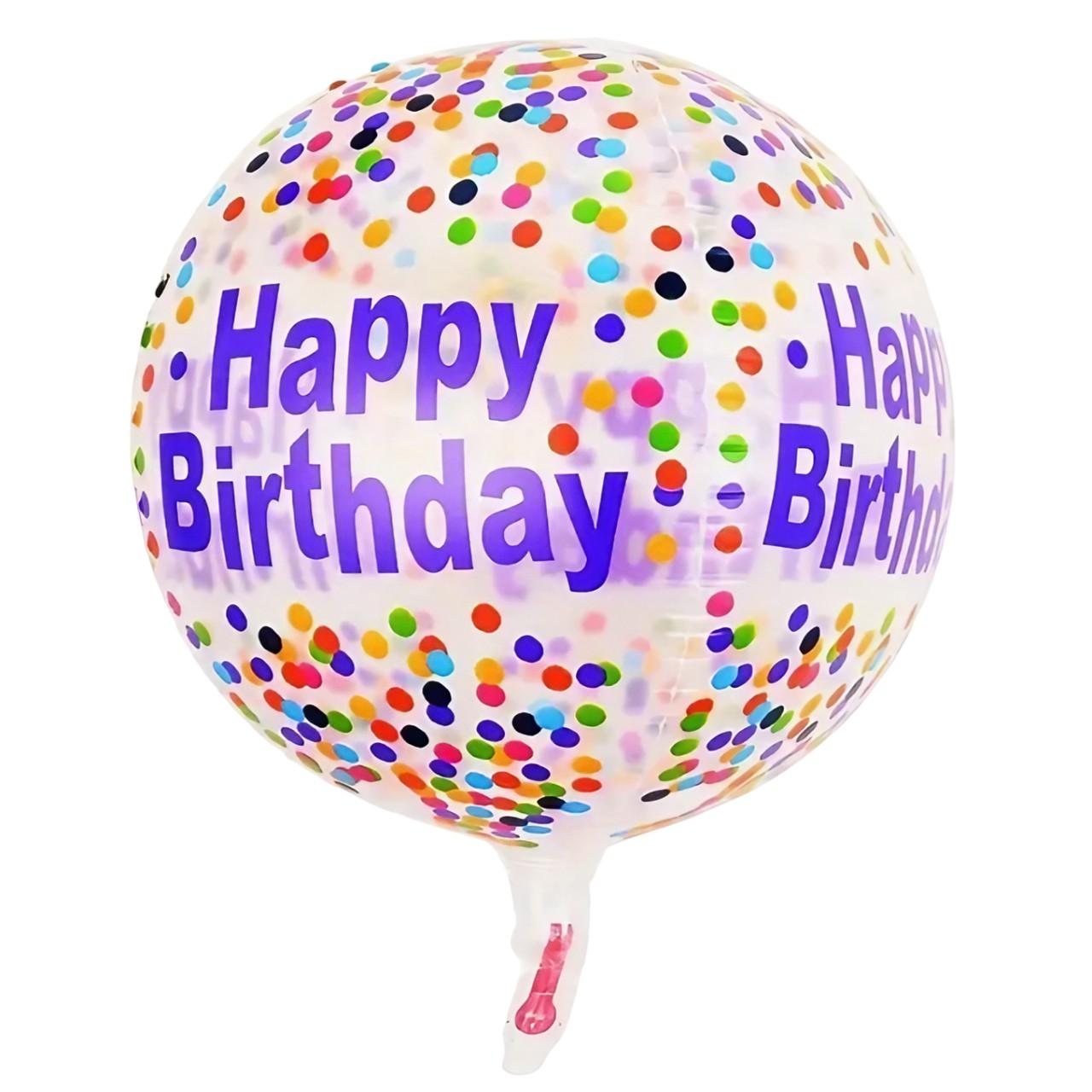 Balon din Folie Metalizata, ANGELBEAR, Figurine 4D, Model Happy Birthday, Tematica Aniversara Bombonele, 63x24 cm, Ambalaj Individual, Pai Inclus, Umflare cu Aer sau Heliu, Mov-Multicolor