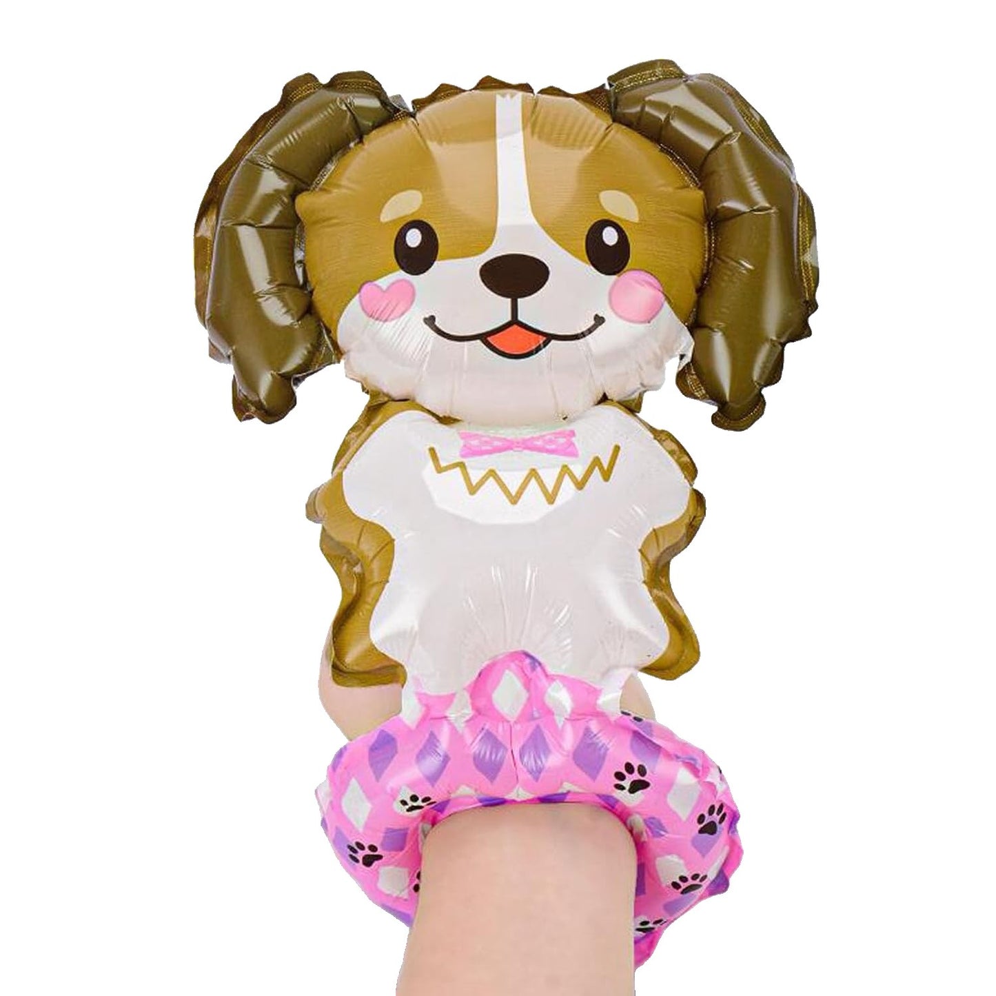 Balon din Folie Metalizata, ANGELBEAR, Figurine Animalute, Tip Bratara, Model Catel, 13 x 35 cm, Ambalaj Individual, Pai Inclus, Umflare cu Aer sau Heliu, Maro