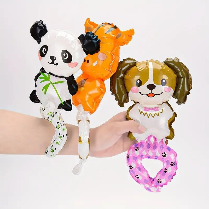 Balon din Folie Metalizata, ANGELBEAR, Figurine Animalute, Tip Bratara, Model Girafa, 13 x 35 cm, Ambalaj Individual, Pai Inclus, Umflare cu Aer sau Heliu, Maro