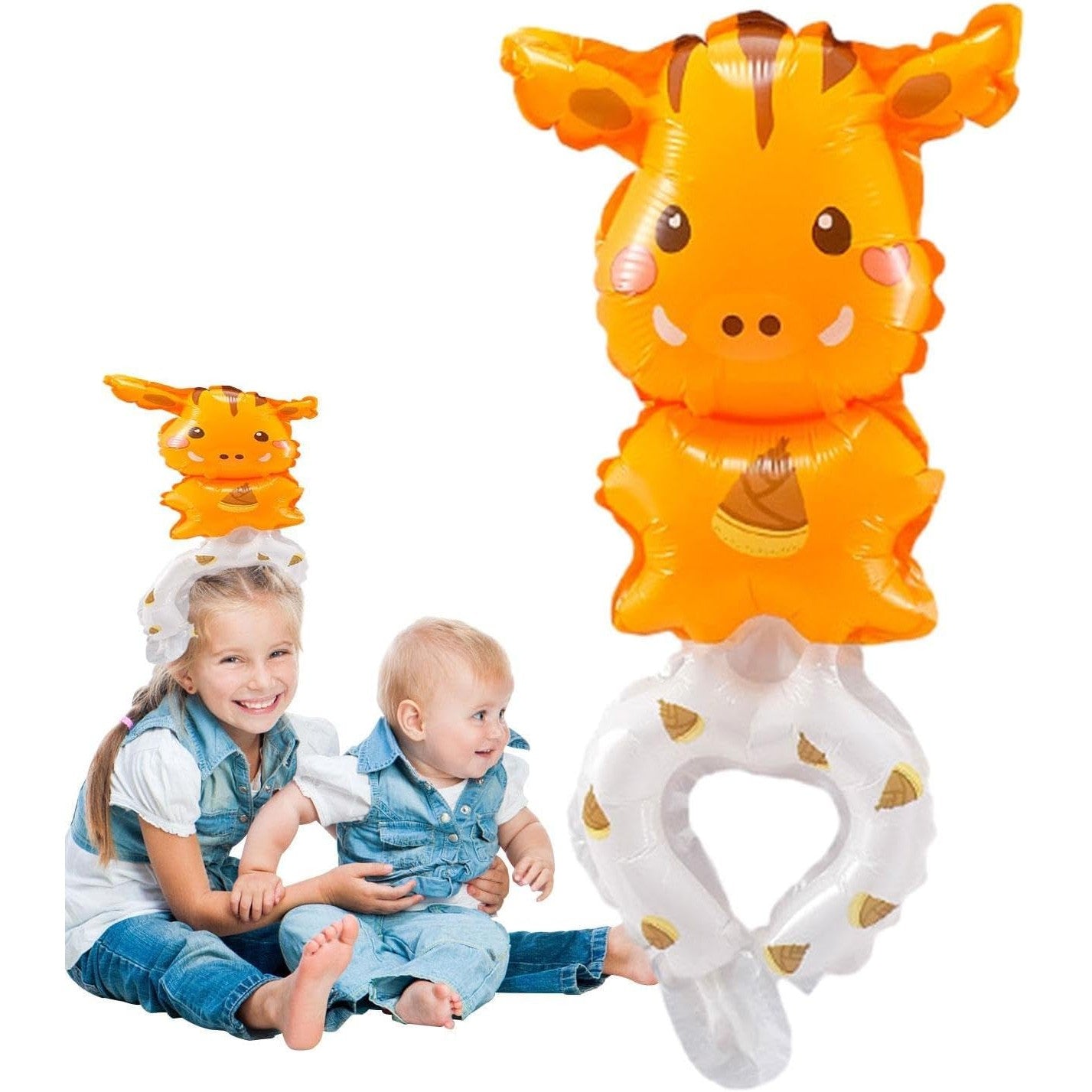 Balon din Folie Metalizata, ANGELBEAR, Figurine Animalute, Tip Bratara, Model Girafa, 13 x 35 cm, Ambalaj Individual, Pai Inclus, Umflare cu Aer sau Heliu, Maro