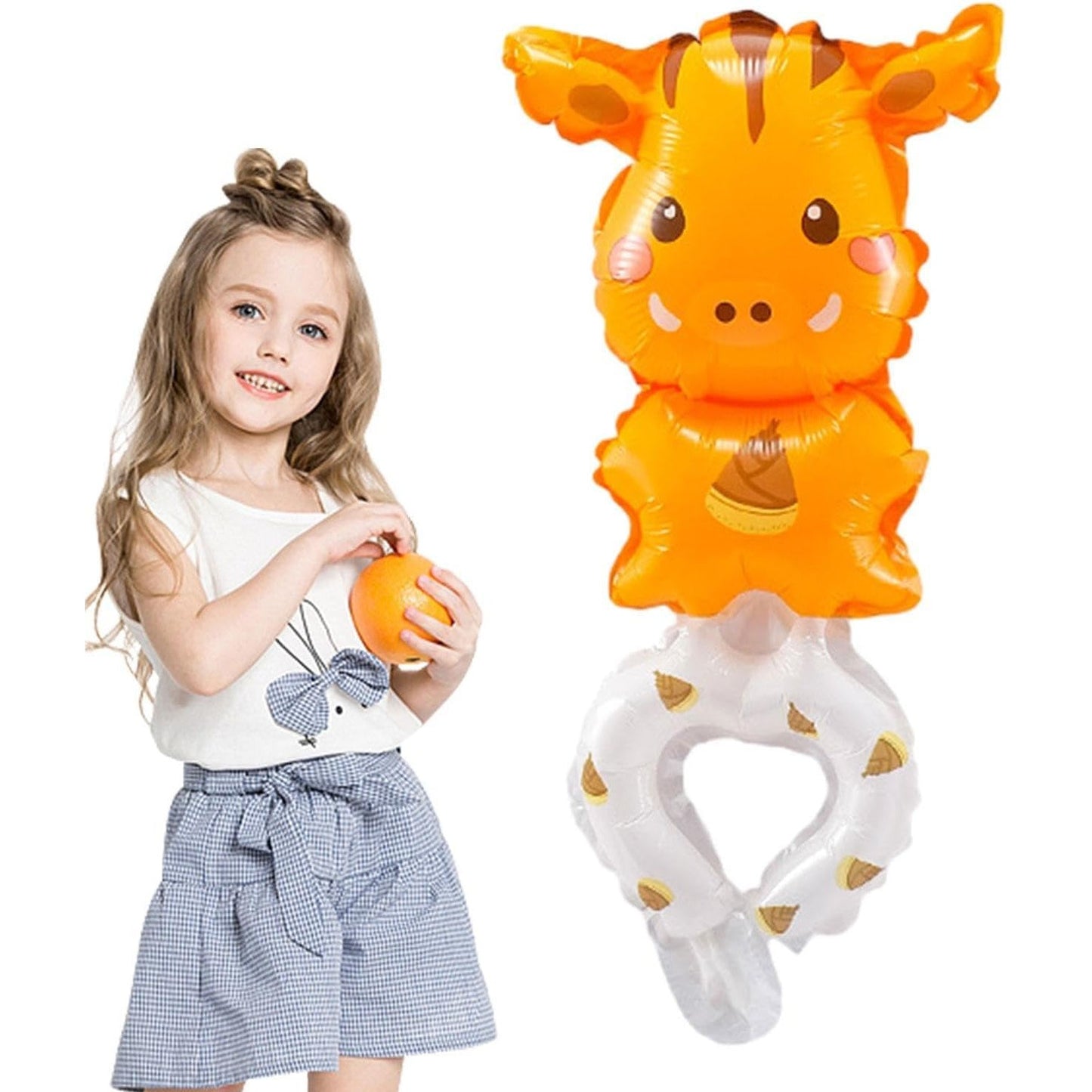 Balon din Folie Metalizata, ANGELBEAR, Figurine Animalute, Tip Bratara, Model Girafa, 13 x 35 cm, Ambalaj Individual, Pai Inclus, Umflare cu Aer sau Heliu, Maro