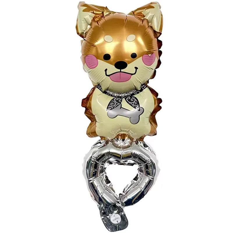 Balon din Folie Metalizata, ANGELBEAR, Figurine Animalute, Tip Bratara, Model Catel, Ambalaj Individual, Pai Inclus, Umflare cu Aer sau Heliu, Maro