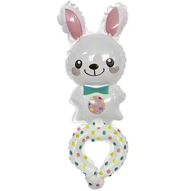 Balon din Folie Metalizata, ANGELBEAR, Figurine Animalute, Tip Bratara, Model Iepuras, Ambalaj Individual, Pai Inclus, Umflare cu Aer sau Heliu, Alb