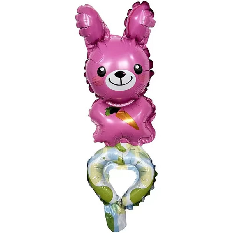 Balon din Folie Metalizata, ANGELBEAR, Figurine Animalute, Tip Bratara, Model Iepuras, Ambalaj Individual, Pai Inclus, Umflare cu Aer sau Heliu, Roz