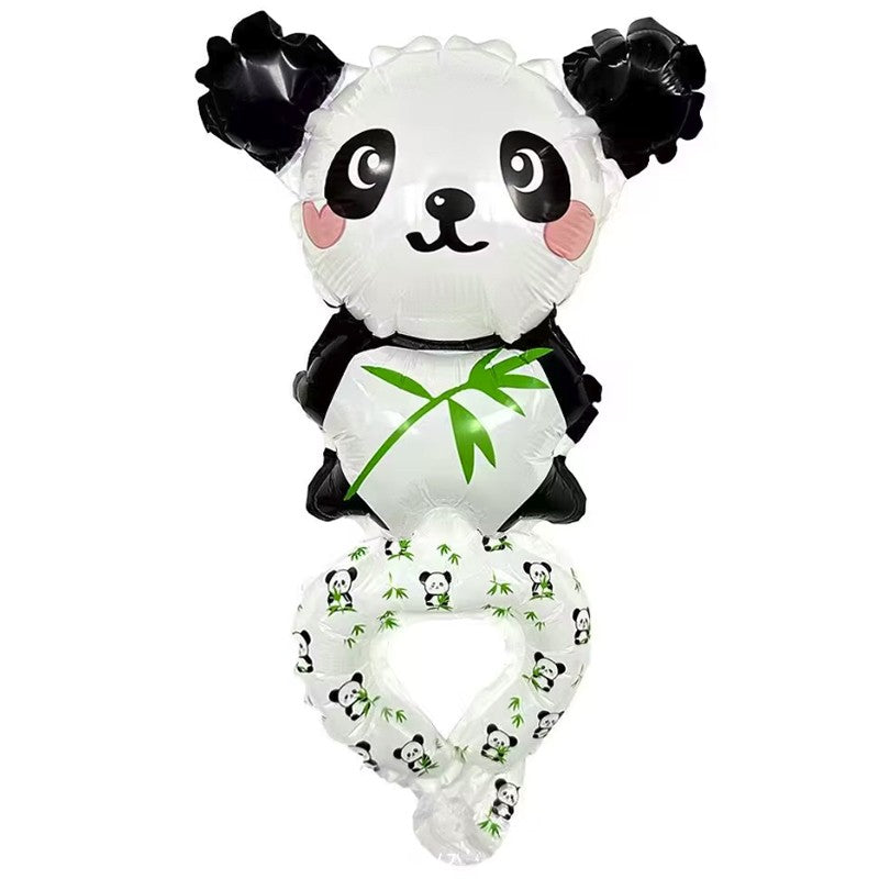 Balon din Folie Metalizata, ANGELBEAR, Figurine Animalute, Tip Bratara, Model Panda, Ambalaj Individual, Pai Inclus, Umflare cu Aer sau Heliu, Alb-Negru