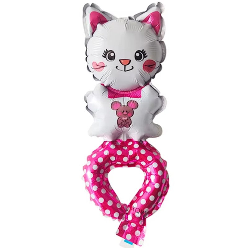 Balon din Folie Metalizata, ANGELBEAR, Figurine Animalute, Tip Bratara, Model Pisica, Ambalaj Individual, Pai Inclus, Umflare cu Aer sau Heliu, Alb