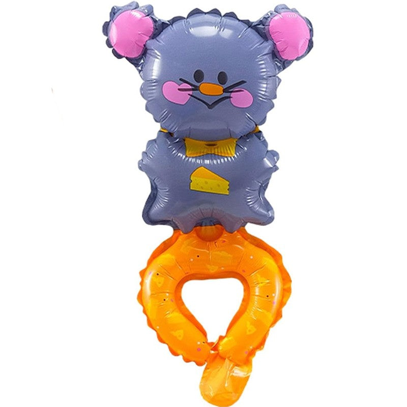 Balon din Folie Metalizata, ANGELBEAR, Figurine Animalute, Tip Bratara, Model Soricel, Ambalaj Individual, Pai Inclus, Umflare cu Aer sau Heliu, Gri