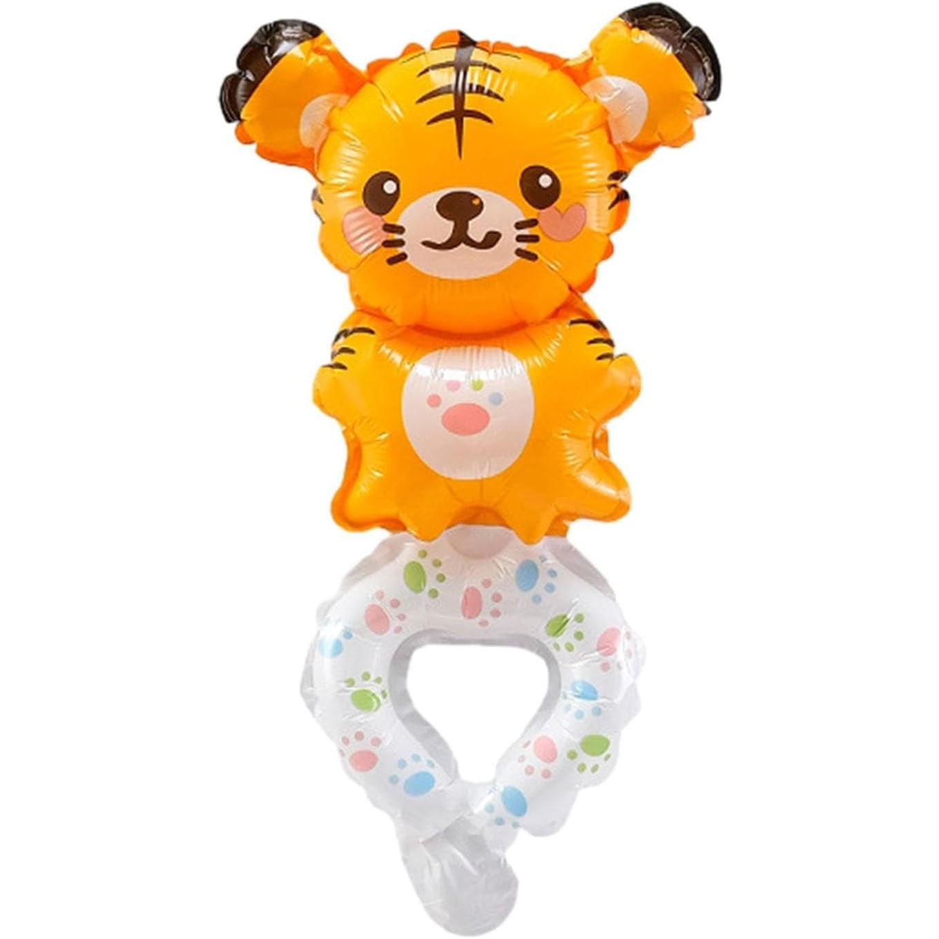 Balon din Folie Metalizata, ANGELBEAR, Figurine Animalute, Tip Bratara, Model Tigru, 17x34 cm, Ambalaj Individual, Pai Inclus, Umflare cu Aer sau Heliu, Maro