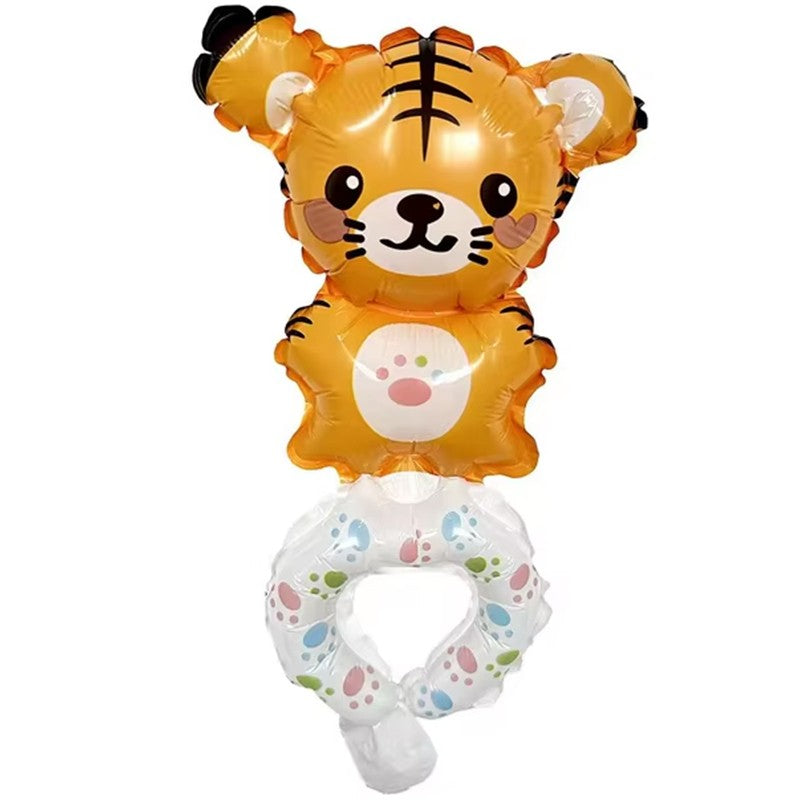 Balon din Folie Metalizata, ANGELBEAR, Figurine Animalute, Tip Bratara, Model Tigru, Ambalaj Individual, Pai Inclus, Umflare cu Aer sau Heliu, Portocaliu