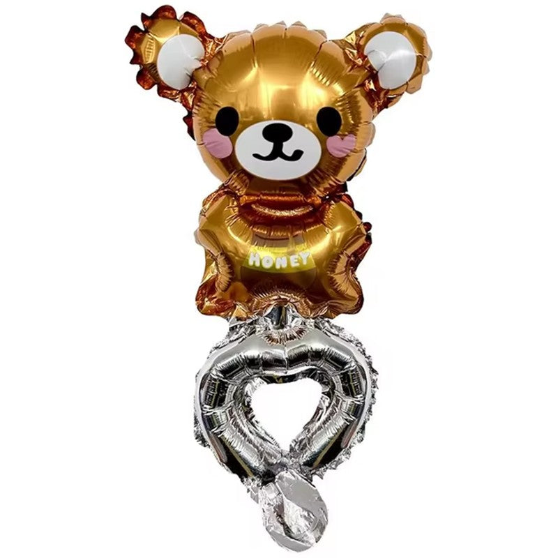 Balon din Folie Metalizata, ANGELBEAR, Figurine Animalute, Tip Bratara, Model Ursulet, Ambalaj Individual, Pai Inclus, Umflare cu Aer sau Heliu, Maro