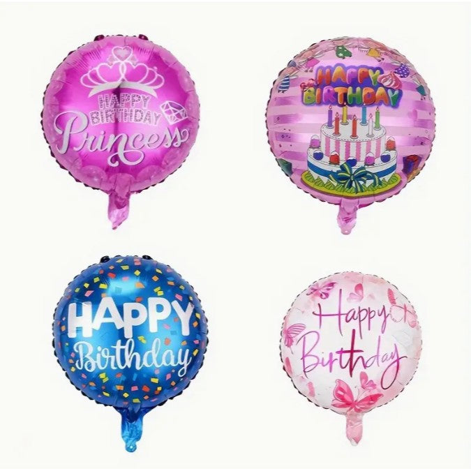 Balon din Folie Metalizata, ANGELBEAR, Figurine, Model 1, Happy Birthday, Tematica Aniversare, 45 cm, Ambalaj Individual, Pai Inclus, Umflare cu Aer sau Heliu, Multicolor