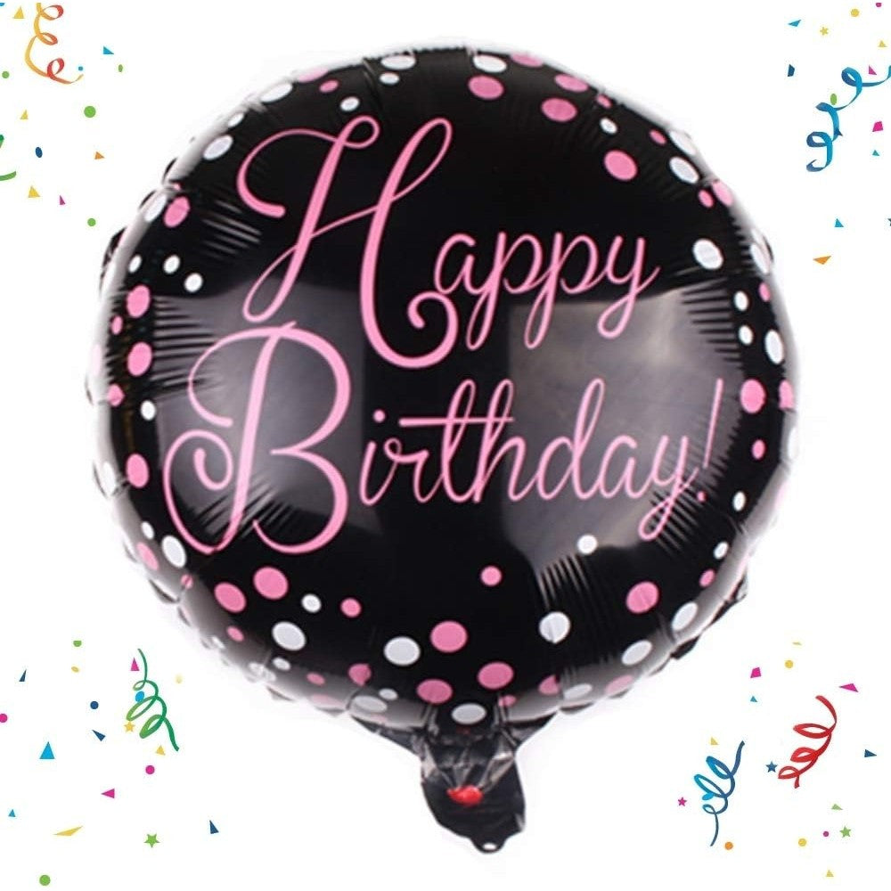 Balon din Folie Metalizata, ANGELBEAR, Figurine, Model 2, Happy Birthday, Tematica Aniversare, 45 cm, Ambalaj Individual, Pai Inclus, Umflare cu Aer sau Heliu, Multicolor