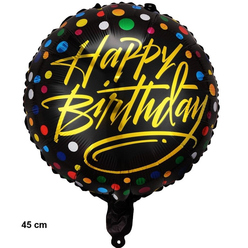 Balon din Folie Metalizata, ANGELBEAR, Figurine, Model 3, Happy Birthday, Tematica Aniversare, 45 cm, Ambalaj Individual, Pai Inclus, Umflare cu Aer sau Heliu, Multicolor