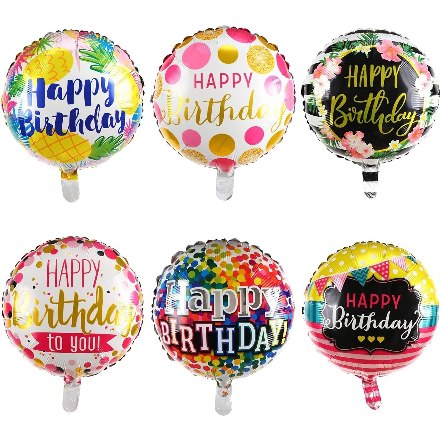 Balon din Folie Metalizata, ANGELBEAR, Figurine, Model 4, Happy Birthday, Tematica Aniversare, 45 cm, Ambalaj Individual, Pai Inclus, Umflare cu Aer sau Heliu, Multicolor