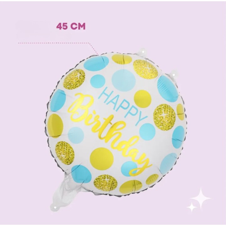 Balon din Folie Metalizata, ANGELBEAR, Figurine, Model 5, Happy Birthday, Tematica Aniversare, 45 cm, Ambalaj Individual, Pai Inclus, Umflare cu Aer sau Heliu, Multicolor