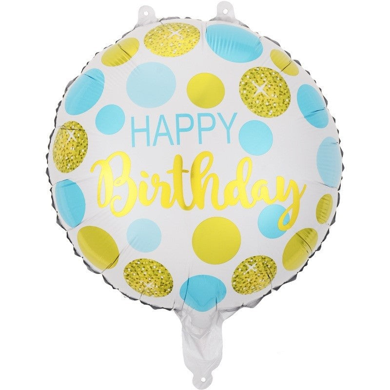 Balon din Folie Metalizata, ANGELBEAR, Figurine, Model 5, Happy Birthday, Tematica Aniversare, 45 cm, Ambalaj Individual, Pai Inclus, Umflare cu Aer sau Heliu, Multicolor