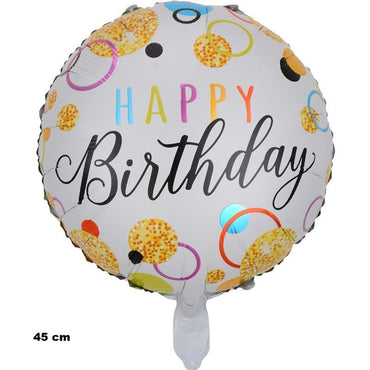 Balon din Folie Metalizata, ANGELBEAR, Figurine, Model 6, Happy Birthday, Tematica Aniversare, 45 cm, Ambalaj Individual, Pai Inclus, Umflare cu Aer sau Heliu, Multicolor